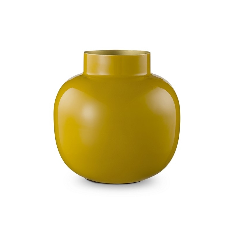 Vase Metal Rond Blushing Birds Jaune - 25cm