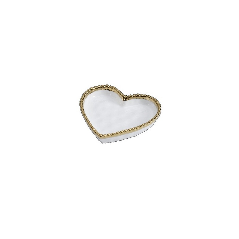 Mini plat en forme de cœur blanc et doré - 10,2x10,2x1,9cm - LOVE IS IN THE AIR