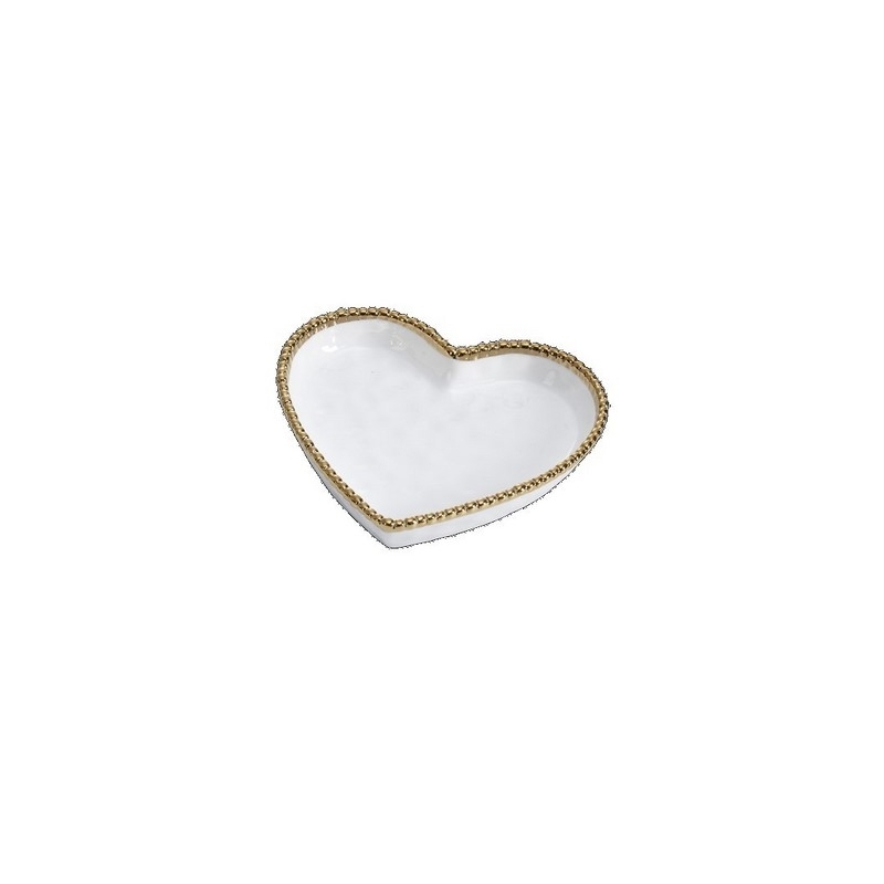 Plat en forme de cœur blanc et doré - 17,8x17,8x3,2cm - LOVE IS IN THE AIR