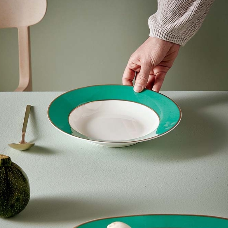 Assiette creuse - Vert/Or - 23,5cm