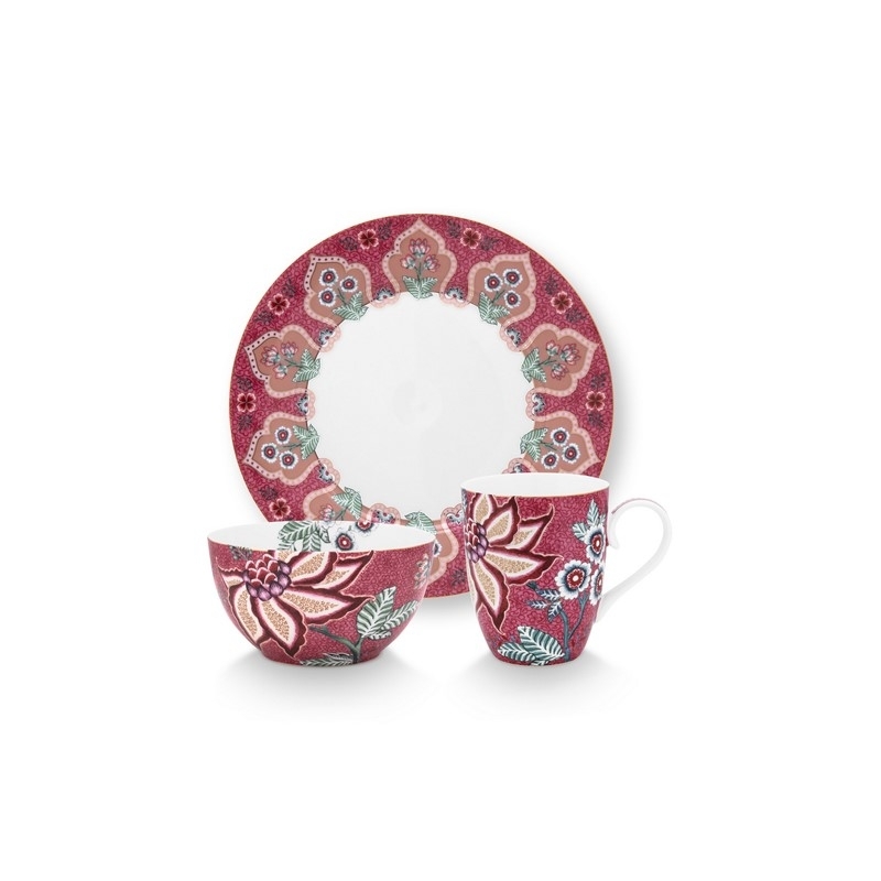 Coffret petit déjeuner 3 pcs Flower Festival Framboise