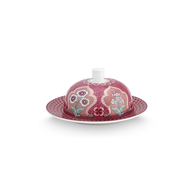 Beurrier rond Flower Festival Framboise 17x8cm