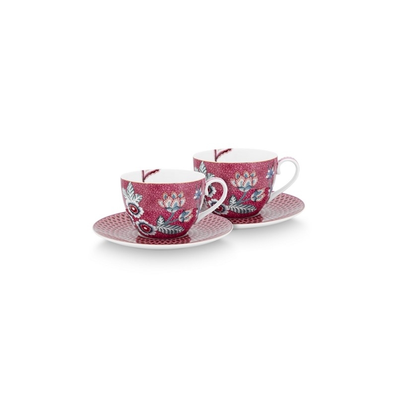 Coffret 2 Paire tasse thé Flower Festival Framboise 280ml