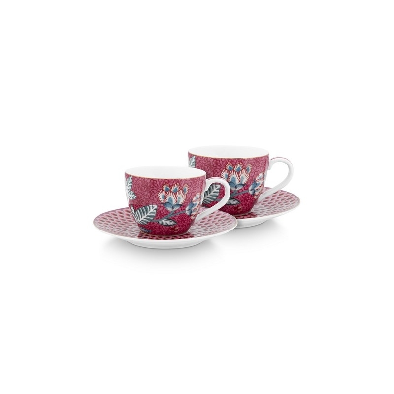 Coffret 2 Paire tasse café Flower Festival Framboise 120ml