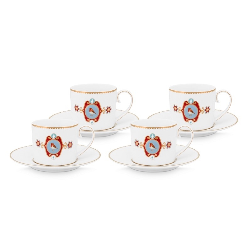 Coffret de 4 paire tasse à thé Love Birds - Blanc - 200ml