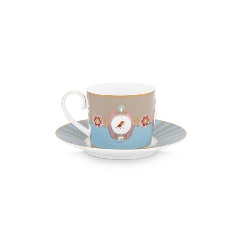 Love Birds Paire tasse à thé Médaillon Bleu/Kaki - 200ml