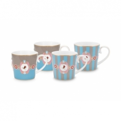 Coffret de 4 grands mugs Love Birds - Bleu/Kaki...