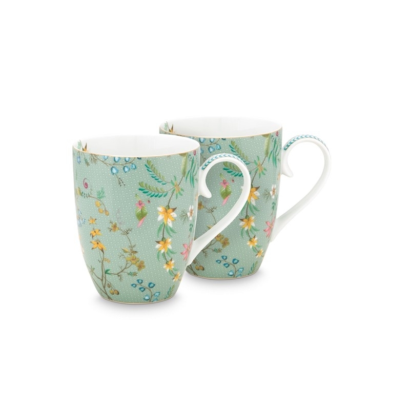 Coffret - 2 grand mug Jolie fleurs bleu or - 350ml