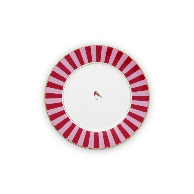 Assiette plate Love Birds Bande Rouge/Rose- 26,5cm