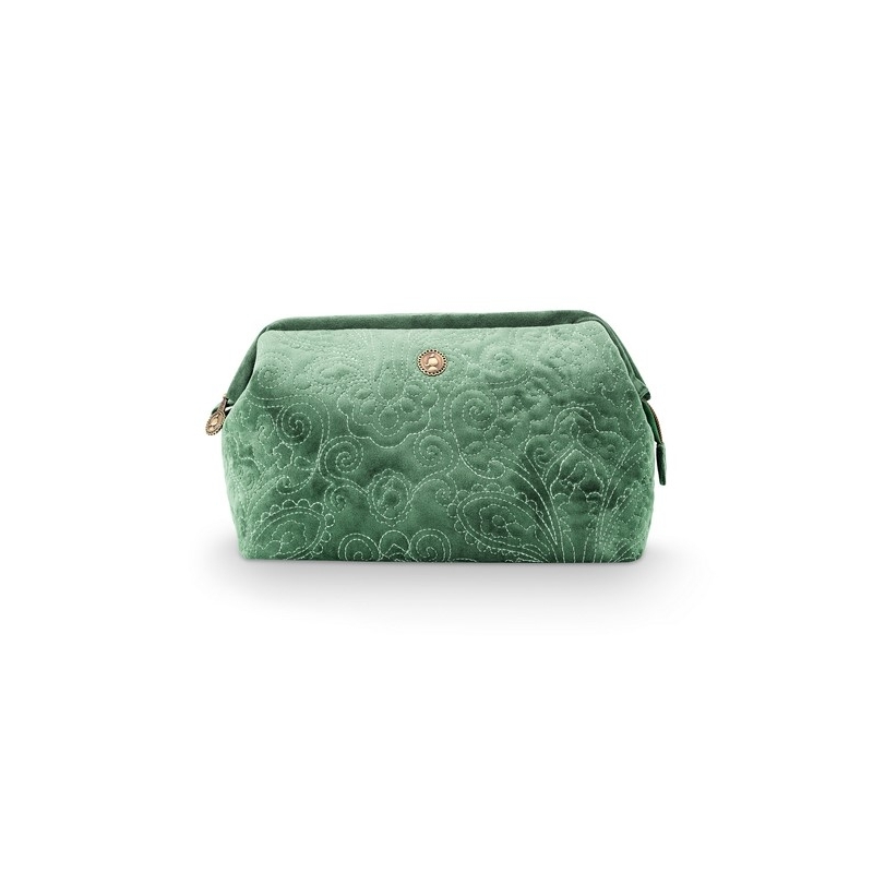 Trousse de toilette - Velours brodé - Vert - 26x18x12cm