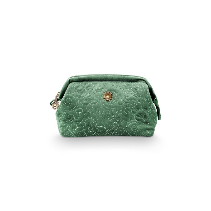 Trousse de toilette - Velours brodé - Vert - 19x12x8,5cm