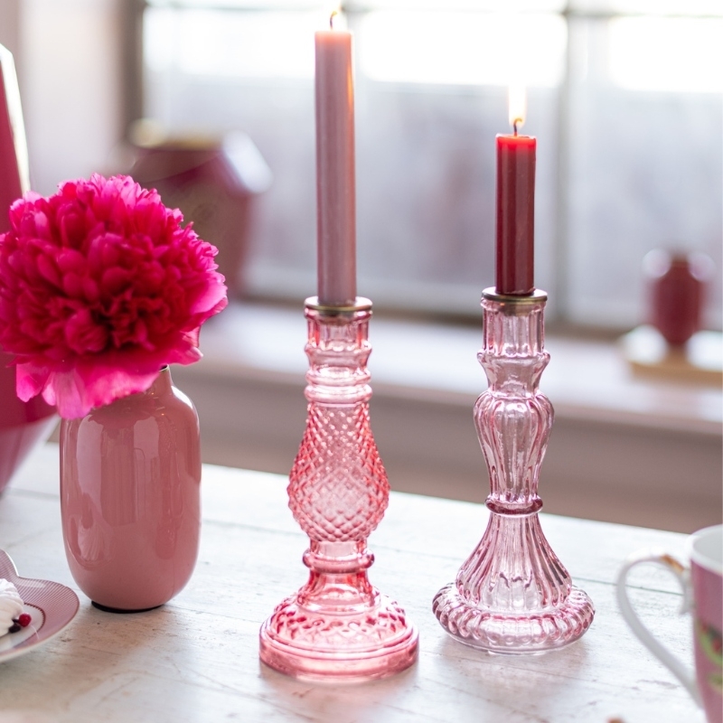 Set de 2 bougeoirs en verre Rose