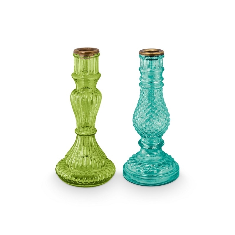 Set de 2 bougeoirs en verre Bleu