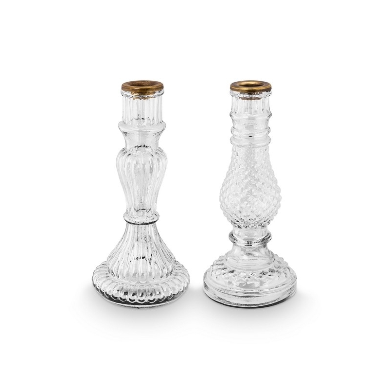 Set de 2 bougeoirs en verre Transparent