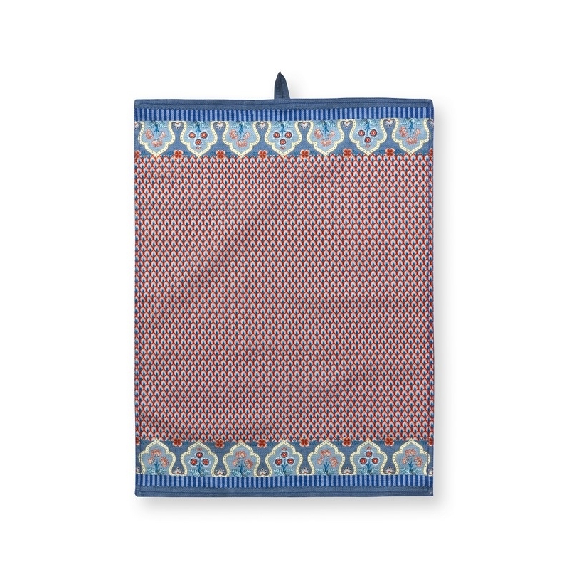 Torchon Flower Festival Bleu-Rouge 50x70cm