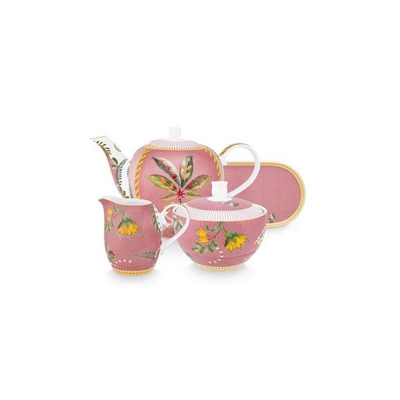 Set thé Théière large 1,6L, plat, sucrier & crémier La Majorelle Rose