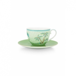 Paire tasse thé Jolie pois or vert 280ml