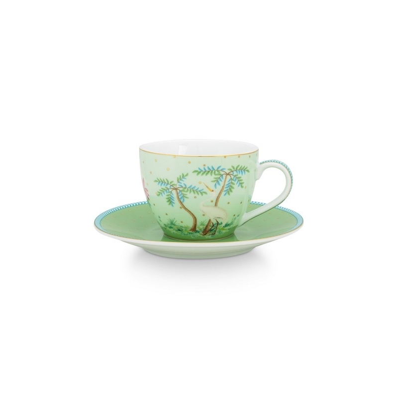 Paire tasse café Jolie pois or vert 120ml