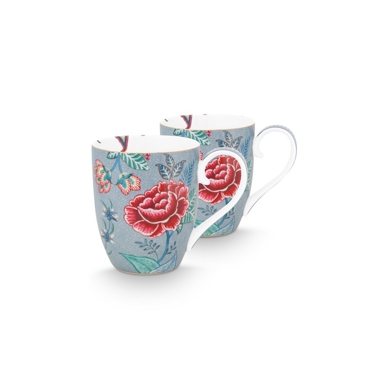 Coffret 2 Maxi mug XL Flower Festival Bleu clair 450ml