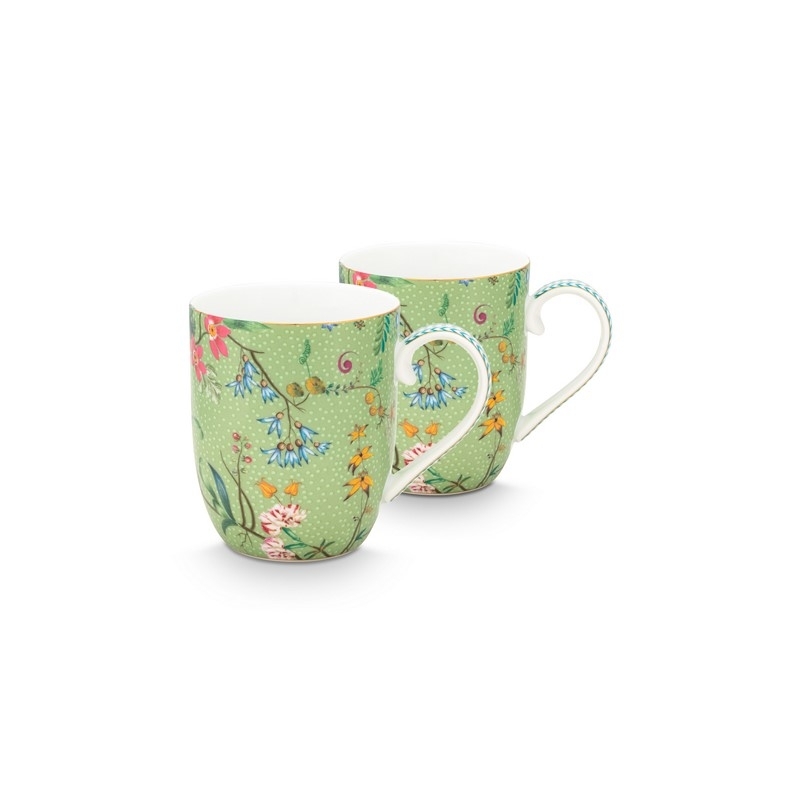 Coffret 2 petit mug Jolie fleur vert 145ml