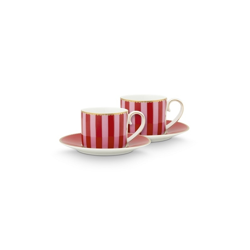 Coffret de 4 paire tasse à café Love Birds - Rouge / Rose - 125ml