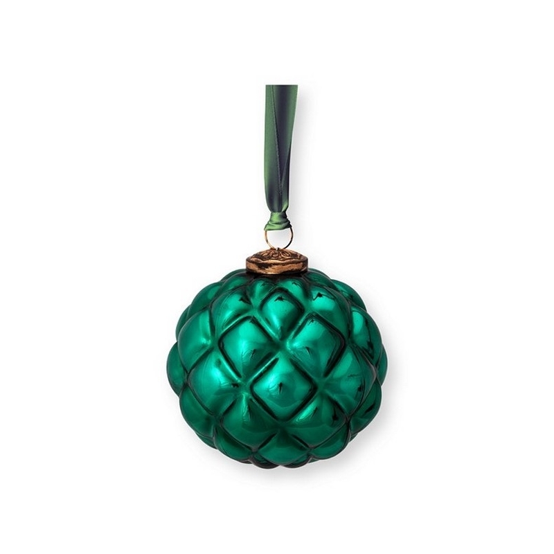 Déco de noël  Boule en verre avec ruban - Vert - 12,5cm