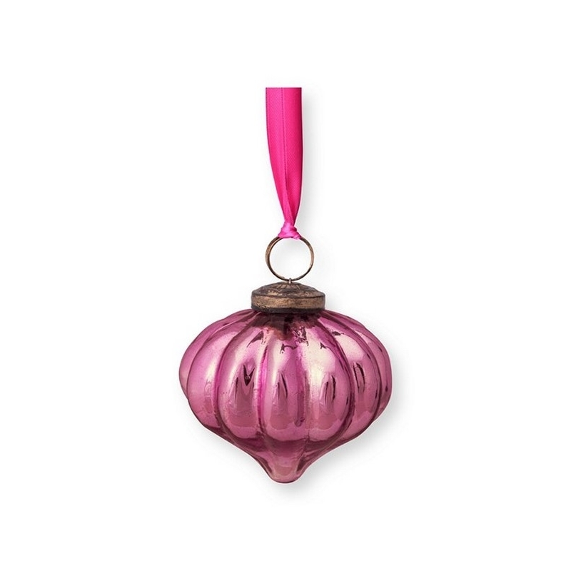 Déco de noël Boule en verre avec ruban - Rose clair - 7,5cm