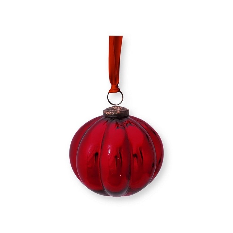 Déco de noël Boule en verre avec ruban - Rouge - 10cm