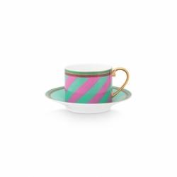 Paire tasse thé Pip Chique Stripes Rose-Vert -...