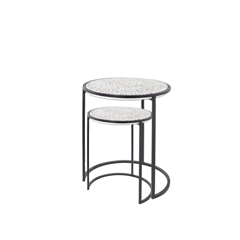 Lot de 2 Table basse rondeTabia granito NoirxBlanc