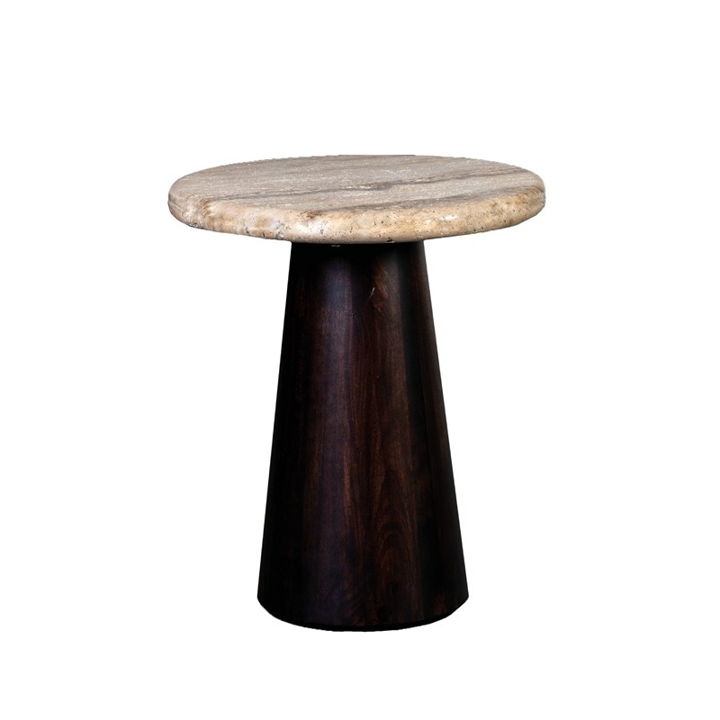 Table basse Utah en marbre noir pied noyer - Ø45x50cm