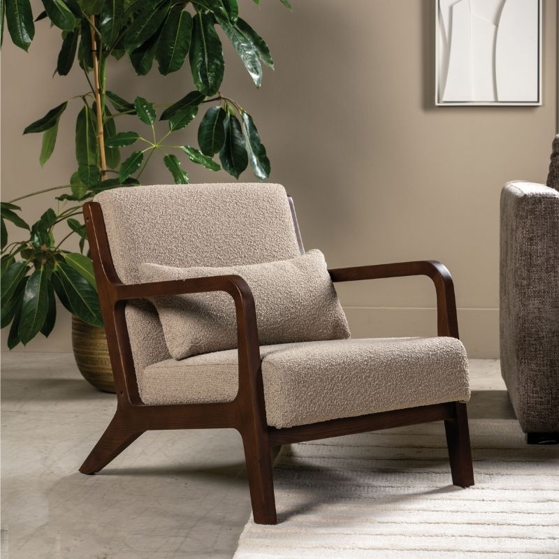 Fauteuil à bouclette scandinave - Marron - 65,5x83,5x74cm